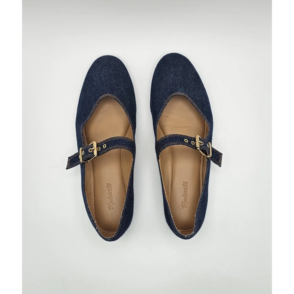 Madewell The Remy Mary Jane Flat  Dark Denim Blue Size 8.5 Shoes Ballet